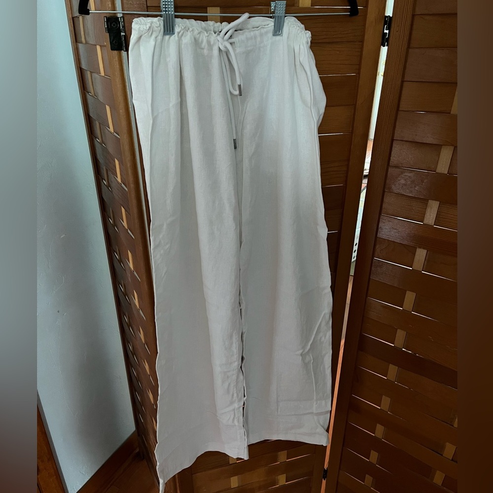 White wide leg cotton trouser